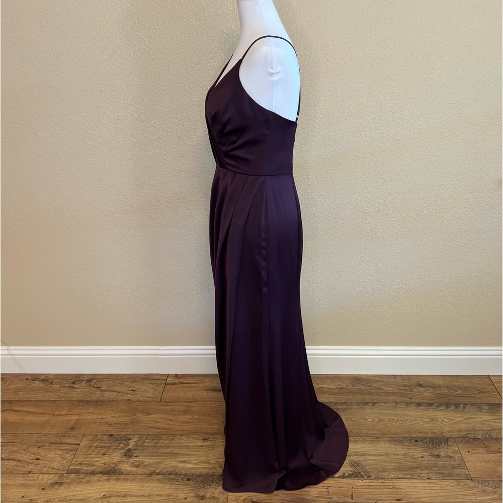 David's Bridal {Plum} Spaghetti Strap Crepe-Back Satin Bridesmaid Dress | Sz 4 - Picture 3 of 12